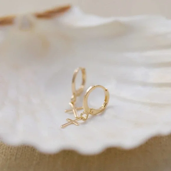 Petite Cross Earrings | 18k Gold Filled - Picture 5 of 9